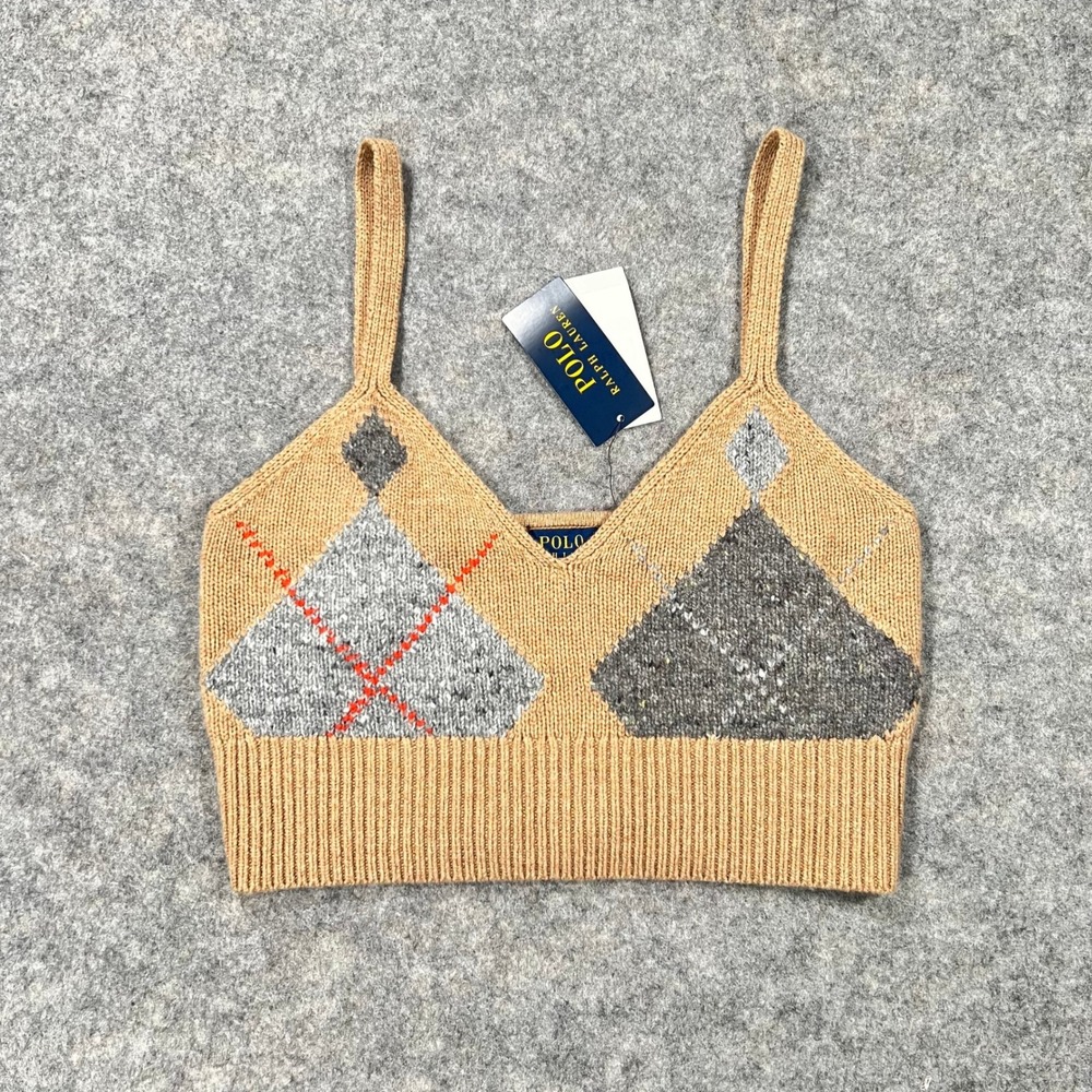 Polo Ralph Lauren Tops Womens M Brown Knit Argyle Wool Cashmere Camisole Tank